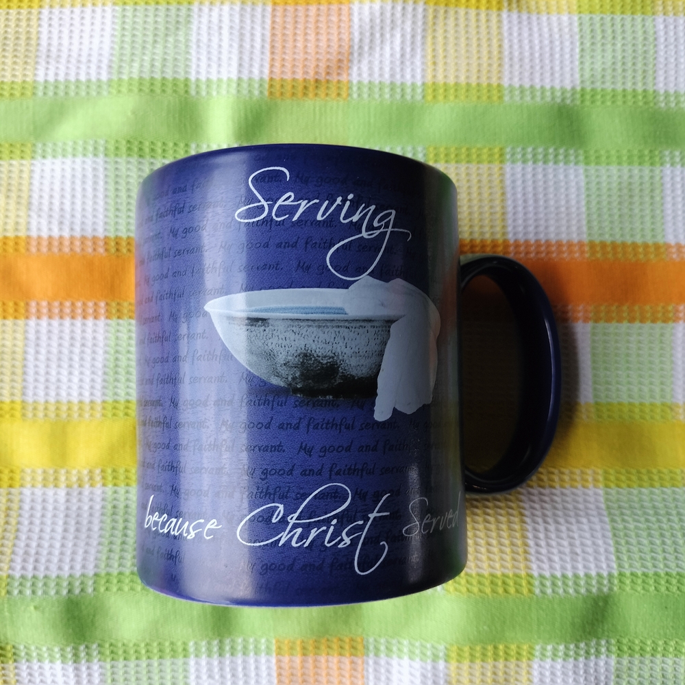Blue Ceramic Dining Mug with Handle Spiritual Saying Inspirational